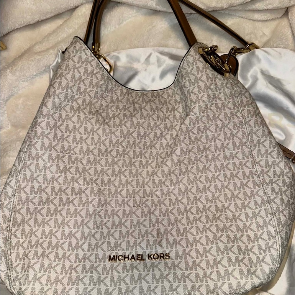 Michael Kors Cream and Brown Hobo Bag